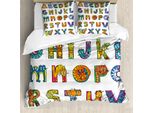 Abakuhaus Set Copripiumino Per Letto Singolo, Divertenti Lettere A Forma Di Gatto, Antiacaro, Adatto A Chi Soffre Di Allergie, Con Federa, 200 Cm X 200 Cm - 80 X 80 Cm, Bianco Multicolore