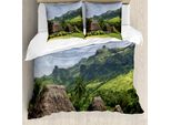 Abakuhaus Set Copripiumino Fiji Per Letti Singoli, Scena Della Groenlandia Navala Village, Antiacaro, Adatto A Chi Soffre Di Allergie, Con Federa, 155 Cm X 220 Cm - 80 X 80 Cm, Verde Oliva Multicolore