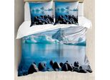 Set Copripiumino Abakuhaus Ice Berg Per Letti Singoli, Motivo Arctic Environment, Antiacaro, Adatto A Chi Soffre Di Allergie, Con Federa, 155 Cm X 220 Cm - 80 X 80 Cm, Blu Azzurro Multicolore