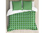 Abakuhaus Set Copripiumino Abstract Green Per Letti Singoli, Modernistic Squares, Antiacaro, Adatto A Chi Soffre Di Allergie, Con Federa, 200 Cm X 200 Cm - 80 X 80 Cm, Multicolore