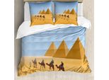 Abakuhaus Set Copripiumino Egiziano Per Letti Singoli, Cammelli Nel Deserto, Antiacaro, Adatto A Chi Soffre Di Allergie, Con Federa, 200 Cm X 200 Cm - 80 X 80 Cm, Pale Sky Blue Brown
