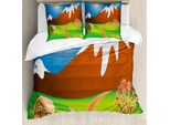 Abakuhaus Set Copripiumino Per Letti Singoli, Scena Campestre Cartoon, Antiacaro, Adatto A Chi Soffre Di Allergie, Con Federa, 155 Cm X 220 Cm - 80 X 80 Cm, Multicolore
