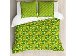 Abakuhaus Set Copripiumino Per Letto Singolo, Hand Drawn Citrus Doodle, Antiacaro, Adatto A Chi Soffre Di Allergie, Con Federa, 200 Cm X 200 Cm - 80 X 80 Cm, Verde Giallo