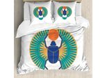 Abakuhaus Set Copripiumino Egiziano Per Letti Singoli, Scarab Halten Sun, Antiacaro, Adatto A Chi Soffre Di Allergie, Con Federa, 155 Cm X 220 Cm - 80 X 80 Cm, Multicolore