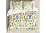 Abakuhaus Set Copripiumino Per Letto Singolo, Tropical Blossom In Vasi, Antiacaro, Adatto A Chi Soffre Di Allergie, Con Federa, 155 Cm X 220 Cm - 80 X 80 Cm, Marigold MandelgrüN