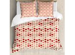 Abakuhaus Set Copripiumino Vintage Valentine Per Letti Singoli, Disegno Doodle A Forma Di Cuore, Antiacaro E Anallergico, Con Federa, 155 Cm X 220 Cm - 80 X 80 Cm, Color Crema E Vermiglio
