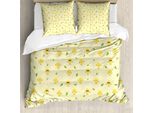 Abakuhaus Set Copripiumino Per Letto Singolo, Motivo Floreale Agrumato, Antiacaro E Anallergico, Con Federa, 200 Cm X 200 Cm - 80 X 80 Cm, Verde Lime Senape