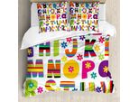 Abakuhaus Set Copripiumino Per Letto Singolo, Lettere Educative Floreali, Antiacaro, Adatto A Chi Soffre Di Allergie, Con Federa, 200 Cm X 200 Cm - 80 X 80 Cm, Multicolore
