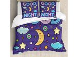 Abakuhaus Set Copripiumino Per Letti Singoli, Childish Schlafzeit, Antiacaro, Adatto A Chi Soffre Di Allergie, Con Federa, 200 Cm X 200 Cm - 80 X 80 Cm, Dark Indigo Multicolor