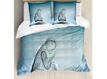 Abakuhaus Set Copripiumino Astratto Surreale Per Letti Singoli, Maternità, Antiacaro, Adatto A Chi Soffre Di Allergie, Con Federa, 200 Cm X 200 Cm - 80 X 80 Cm, Blu Mare Grigio Antracite