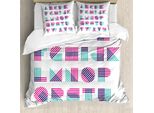 Abakuhaus Set Copripiumino Per Letto Singolo, Lettere Moderne A Strisce, Antiacaro, Adatto A Chi Soffre Di Allergie, Con Federa, 200 Cm X 200 Cm - 80 X 80 Cm, Turchese Rosa