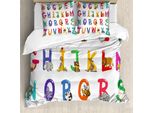 Abakuhaus Set Copripiumino Per Letto Singolo, Con Motivi Educativi Di Animali Cartoon, Antiacaro E Anallergico, Con Federa, 200 Cm X 200 Cm - 80 X 80 Cm, Multicolore