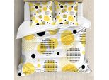 Abakuhaus Set Copripiumino A Pois Gialli Per Letti Singoli, Serie Spots Kunst, Antiacaro, Adatto A Chi Soffre Di Allergie, Con Federa, 155 Cm X 220 Cm - 80 X 80 Cm, Senape Grigio Antracite