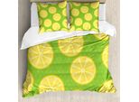 Abakuhaus Set Copripiumino Per Letto Singolo, Motivo A Spicchi Di Agrumi, Antiacaro, Adatto A Chi Soffre Di Allergie, Con Federa, 200 Cm X 200 Cm - 80 X 80 Cm, Verde Lime E Giallo