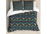 Abakuhaus Set Copripiumino Per Letti Singoli, Fiori, Ombrelli E Uccelli, Antiacaro, Adatto A Chi Soffre Di Allergie, Con Federa, 155 Cm X 220 Cm - 80 X 80 Cm, Verde Acqua Scuro Multicolore