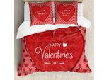 Abakuhaus Set Copripiumino Vintage Valentine Per Letti Singoli, Motivo Cuori, Antiacaro, Adatto A Chi Soffre Di Allergie, Con Federa, 200 Cm X 200 Cm - 80 X 80 Cm, Vermiglio Rubino