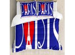 Abakuhaus Set Copripiumino Per Letto Singolo Torre Eiffel, Scritta Bold Paris, Antiacaro, Adatto A Chi Soffre Di Allergie, Con Federa, 200 Cm X 200 Cm - 80 X 80 Cm, Viola Scuro Corallo Scuro