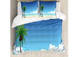 Abakuhaus Set Copripiumino Fiji Per Letti Singoli, Motivo Esotico Con Alberi E Noci Di Cocco, Antiacaro E Anallergico, Con Federa, 155 Cm X 220 Cm - 80 X 80 Cm, Multicolore