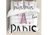 Abakuhaus Set Copripiumino Per Letto Singolo Torre Eiffel, Disegno A Mano, Antiacaro, Adatto A Chi Soffre Di Allergie, Con Federa, 200 Cm X 200 Cm - 80 X 80 Cm, Rosa Confetto Grigio Scuro