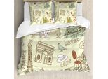 Abakuhaus Set Copripiumino Per Letto Singolo Eiffelturm, Element Paris Theme, Antiacaro E Anallergico Con Federa, 155 Cm X 220 Cm - 80 X 80 Cm, Verde Chiaro Multicolore