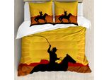 Abakuhaus Set Copripiumino Silhouette Per Letti Singoli, Cowboy A Cavallo Shade, Antiacaro, Adatto A Chi Soffre Di Allergie, Con Federa, 155 Cm X 220 Cm - 80 X 80 Cm, Giallo Terra Multicolore