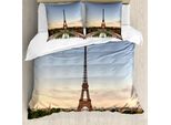 Abakuhaus Set Copripiumino Per Letto Singolo Torre Eiffel, La Gente In Città, Antiacaro, Adatto A Chi Soffre Di Allergie, Con Federa, 155 Cm X 220 Cm - 80 X 80 Cm, Multicolore