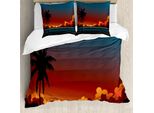 Abakuhaus Set Copripiumino Fiji Per Letti Singoli, Motivo Drastico Con Tramonto, Antiacaro E Anallergico, Con Federa, 155 Cm X 220 Cm - 80 X 80 Cm, Multicolore