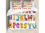 Abakuhaus Set Copripiumino Per Letto Singolo, Happy Monster Abc Letters, Antiacaro, Adatto A Chi Soffre Di Allergie, Con Federa, 200 Cm X 200 Cm - 80 X 80 Cm, Bianco Multicolore