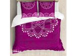 Abakuhaus Set Copripiumino Etnico Per Letti Singoli, Disegno Floreale, Antiacaro, Adatto A Chi Soffre Di Allergie, Con Federa, 200 Cm X 200 Cm - 80 X 80 Cm, Magenta Scuro Melanzana