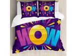 Abakuhaus Set Copripiumino Per Letto Singolo Con Scritta Divertente "Wow"", Stelle, Antiacaro, Adatto A Chi Soffre Di Allergie, Con Federa, 200 Cm X 200 Cm - 80 X 80 Cm, Multicolore Quarzo"