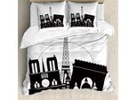 Abakuhaus Set Copripiumino Per Letto Singolo Torre Eiffel, Bold Monotone Paris, Antiacaro E Anallergico Con Federa, 200 Cm X 200 Cm - 80 X 80 Cm, Grigio Antracite Bianco
