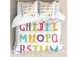 Abakuhaus Set Copripiumino Alphabet Per Letti Singoli, Contenuti Educativi Colorati, Antiacaro, Adatto A Chi Soffre Di Allergie, Con Federa, 200 Cm X 200 Cm - 80 X 80 Cm, Bianco Multicolore