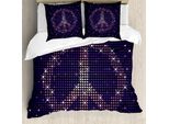 Abakuhaus Set Copripiumino Hippie Viola Per Letti Singoli, Simbolo Della Pace, Antiacaro, Adatto A Chi Soffre Di Allergie, Con Federa, 200 Cm X 200 Cm - 80 X 80 Cm, Indaco Viola
