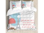 Abakuhaus Set Copripiumino Per Letto Singolo Torre Eiffel, Paesaggio E Scritta, Antiacaro, Adatto A Chi Soffre Di Allergie, Con Federa, 200 Cm X 200 Cm - 80 X 80 Cm, Coral Pale Taupe