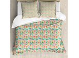 Abakuhaus Set Copripiumino Per Letto Singolo, Elementi Di Ispirazione Azteca, Antiacaro, Adatto A Chi Soffre Di Allergie, Con Federa, 200 Cm X 200 Cm - 80 X 80 Cm, Pale Eggshell Multicolor