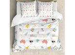 Abakuhaus Set Copripiumino Australiano Per Letti Singoli, Animali, Foglie E Carte, Antiacaro, Adatto A Chi Soffre Di Allergie, Con Federa, 155 Cm X 220 Cm - 80 X 80 Cm, Multicolore
