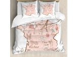 Abakuhaus Set Copripiumino Per Letto Singolo Torre Eiffel, Typography Map, Antiacaro E Anallergico Con Federa, 200 Cm X 200 Cm - 80 X 80 Cm, Blush Umber E Bianco