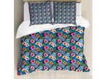 Abakuhaus Set Copripiumino Tropicale Per Letti Singoli, Petali Di Fiori Colorati, Antiacaro, Adatto A Chi Soffre Di Allergie, Con Federa, 200 Cm X 200 Cm - 80 X 80 Cm, Blu Notte Multicolore