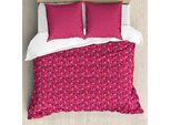 Abakuhaus Set Copripiumino Paisley Per Letti Singoli, Motivi Floreali Folk Su Strisce, Antiacaro, Adatto A Chi Soffre Di Allergie, Con Federa, 155 Cm X 220 Cm - 80 X 80 Cm, Rosa Shocking Vermiglio