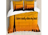 Abakuhaus Set Copripiumino Per Letto Singolo Torre Eiffel, Scritta Skyline Della Città, Antiacaro, Adatto A Chi Soffre Di Allergie, Con Federa, 200 Cm X 200 Cm - 80 X 80 Cm, Grigio Antracite Arancione