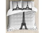 Abakuhaus Set Copripiumino Per Letto Singolo Torre Eiffel, Old Times Panorama Urbano, Antiacaro, Adatto A Chi Soffre Di Allergie, Con Federa, 200 Cm X 200 Cm - 80 X 80 Cm, Grigio Scuro Pale Taupe