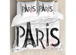 Abakuhaus Set Copripiumino Per Letto Singolo Torre Eiffel, Tonalità Pastello Cuore, Antiacaro, Adatto A Chi Soffre Di Allergie, Con Federa, 155 Cm X 220 Cm - 80 X 80 Cm, Grigio Antracite Rosa Pallido