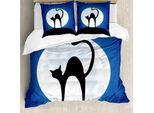 Abakuhaus Set Copripiumino Silhouette Per Letti Singoli, Gatti Neri E Luna Piena Nel Cielo, Antiacaro E Anallergico, Con Federa, 200 Cm X 200 Cm - 80 X 80 Cm, Grigio-Blu Cobalto