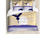 Abakuhaus Set Copripiumino Silhouette Per Letti Singoli, Mosca-Uccello Sull'orizzonte, Antiacaro, Adatto A Chi Soffre Di Allergie, Con Federa, 155 Cm X 220 Cm - 80 X 80 Cm, Beige Ceil Blu