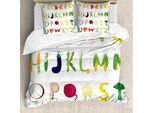 Abakuhaus Set Copripiumino Per Letto Singolo, Verdura, Frutta, Lettere, Antiacaro, Adatto A Chi Soffre Di Allergie, Con Federa, 200 Cm X 200 Cm - 80 X 80 Cm, Multicolore