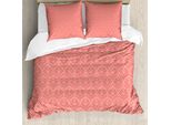 Set Copripiumino In Damasco Abakuhaus Per Letti Singoli, Motivi Floreali Monocromatici, Antiacaro E Anallergico, Con Federa, 155 Cm X 220 Cm - 80 X 80 Cm, Pesca E Corallo