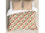Abakuhaus Set Copripiumino Acquerello Con Motivo Vegetale Per Letti Singoli, Melograno, Antiacaro, Adatto A Chi Soffre Di Allergie, Con Federa, 200 Cm X 200 Cm - 80 X 80 Cm, Marrone Corallo