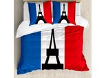 Abakuhaus Set Copripiumino Per Letto Singolo Torre Eiffel, Bandiera Francese Geometrica, Antiacaro, Adatto A Chi Soffre Di Allergie, Con Federa, 200 Cm X 200 Cm - 80 X 80 Cm, Blu Cobalto Scuro Corallo