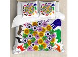 Abakuhaus Set Copripiumino Silhouette Per Letti Singoli, Fiori E Animali Selvatici, Antiacaro, Adatto A Chi Soffre Di Allergie, Con Federa, 200 Cm X 200 Cm - 80 X 80 Cm, Multicolore