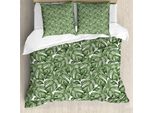 Abakuhaus Set Copripiumino Acquerello Con Motivo Vegetale Per Letti Singoli, Motivo Grafico Monstera, Antiacaro, Adatto A Chi Soffre Di Allergie, Con Federa, 155 Cm X 220 Cm - 80 X 80 Cm, Verde Reseda Multicolore